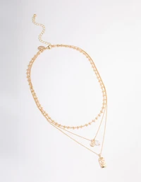 Gold Triple Layered Pearl Pendant Necklace