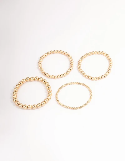 Gold Round Ball Stretch Bracelet 4-Pack