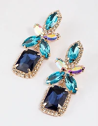 Gold Mixed Oval Stone Square Drop Earrings