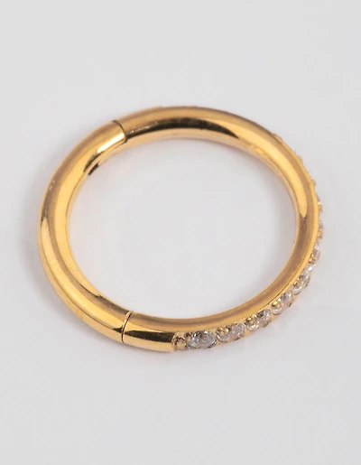 Gold Plated Surgical Steel Fine Pave Band Clicker Ring