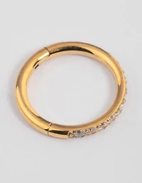 Gold Plated Surgical Steel Fine Pave Band Clicker Ring