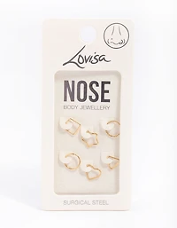 Gold Plated Surgical Steel Geometric Nose Ring 6-Pack