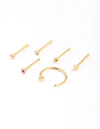 Gold Plated Surgical Steel Nail & Arrow Nose Ring 6-Pack