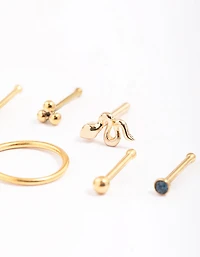 Gold Plated Surgical Steel Snake & Bezel Nose Piercing 6-Pack