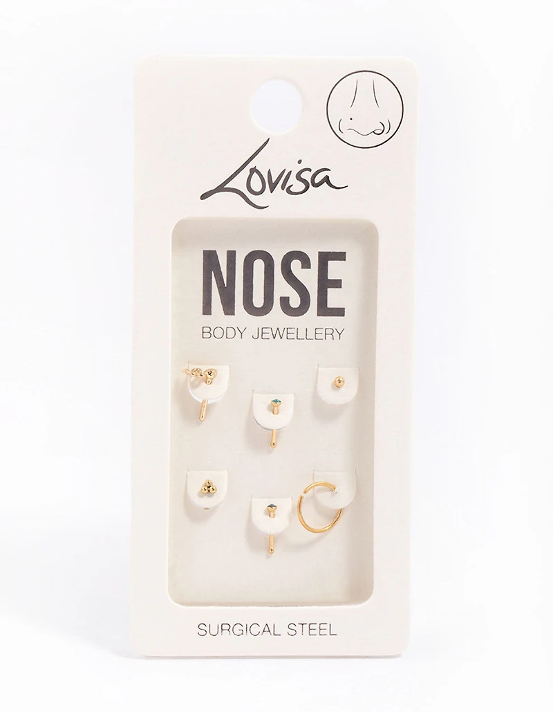 Gold Plated Surgical Steel Snake & Bezel Nose Piercing 6-Pack