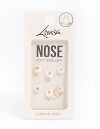 Gold Plated Surgical Steel Snake & Bezel Nose Piercing 6-Pack