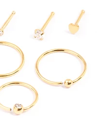 Gold Plated Surgical Steel Bone & Ball Nose Ring 6-Pack