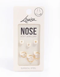 Gold Plated Surgical Steel Bone & Ball Nose Ring 6-Pack