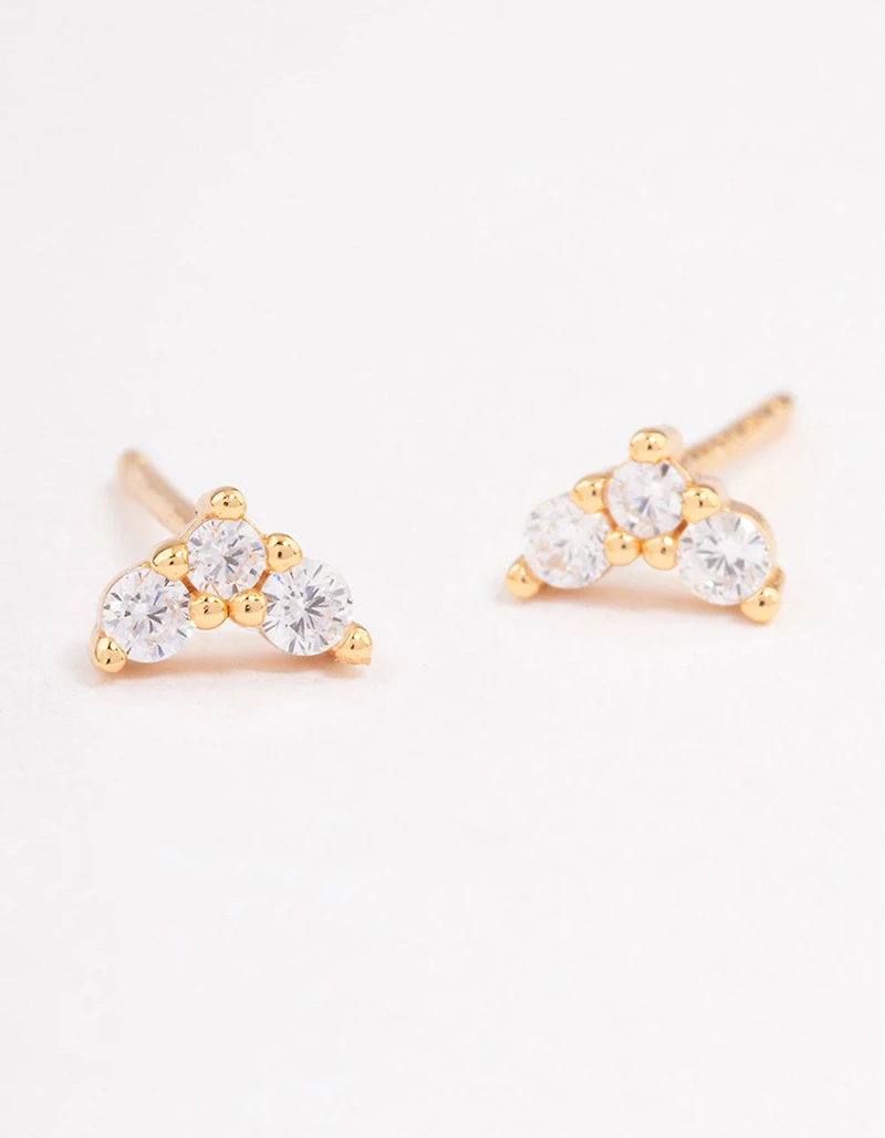 Gold Plated Sterling Silver Cubic Zirconia Classic Trio Earrings
