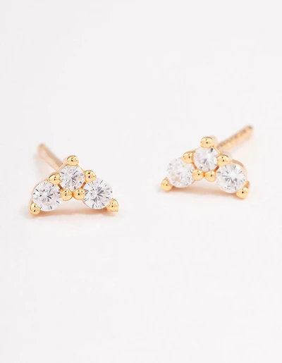 Gold Plated Sterling Silver Cubic Zirconia Classic Trio Earrings