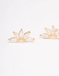 Gold Plated Sterling Silver Cubic Zirconia Fan Stud Earrings