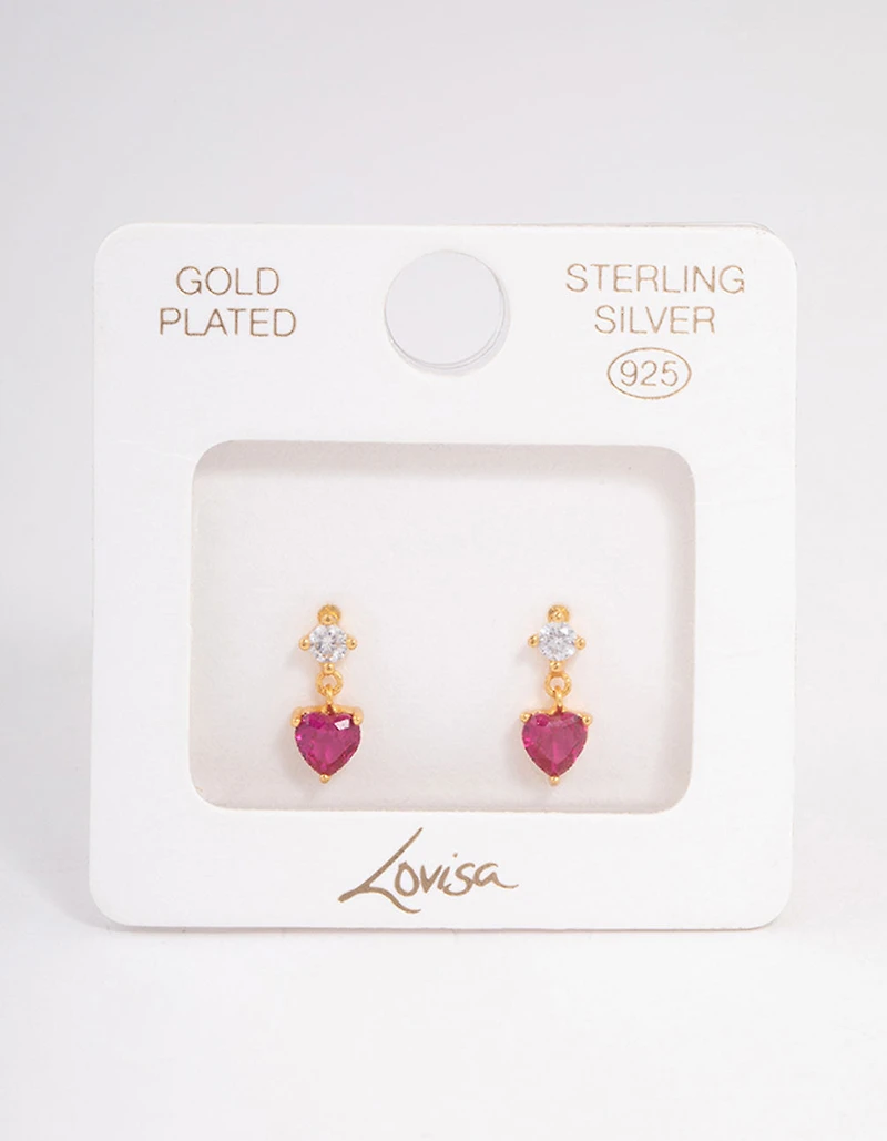 Gold Plated Sterling Silver Cubic Zirconia Claw Heart Drop Earrings