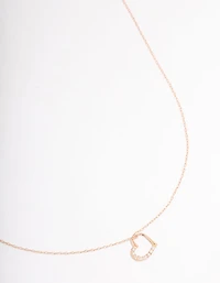 Rose Gold Plated Sterling Silver Cubic Zirconia Half Paved Heart Necklace