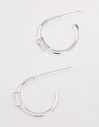 Sterling Silver Cubic Zirconia Rectangle Mini Hoop Earrings