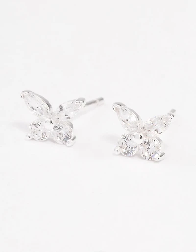 Sterling Silver Cubic Zirconia Butterfly Stud Earrings