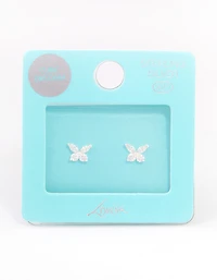 Sterling Silver Cubic Zirconia Butterfly Stud Earrings