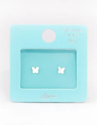 Sterling Silver Polished Butterfly Stud Earrings