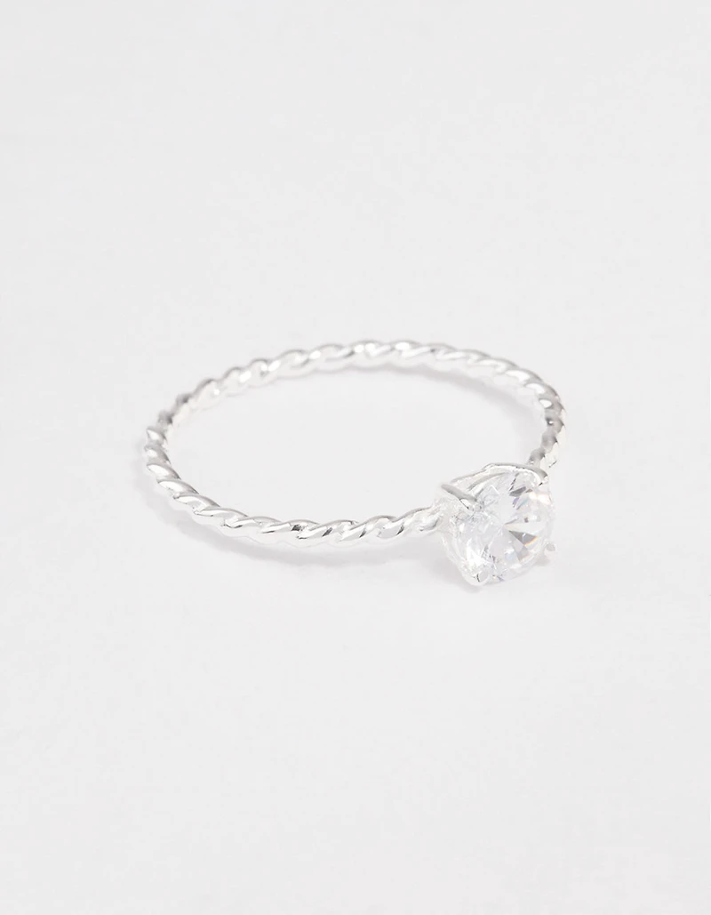 Sterling Silver Cubic Zirconia Twisted Engagement Ring