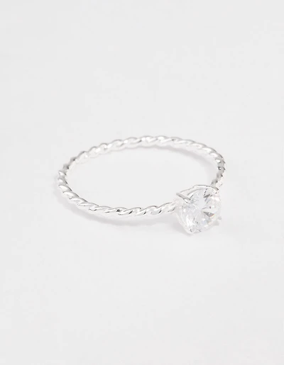 Sterling Silver Cubic Zirconia Twisted Engagement Ring