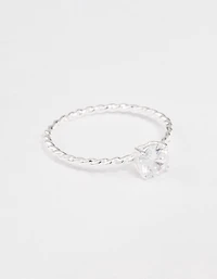 Sterling Silver Cubic Zirconia Twisted Engagement Ring