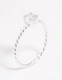 Sterling Silver Cubic Zirconia Twisted Engagement Ring