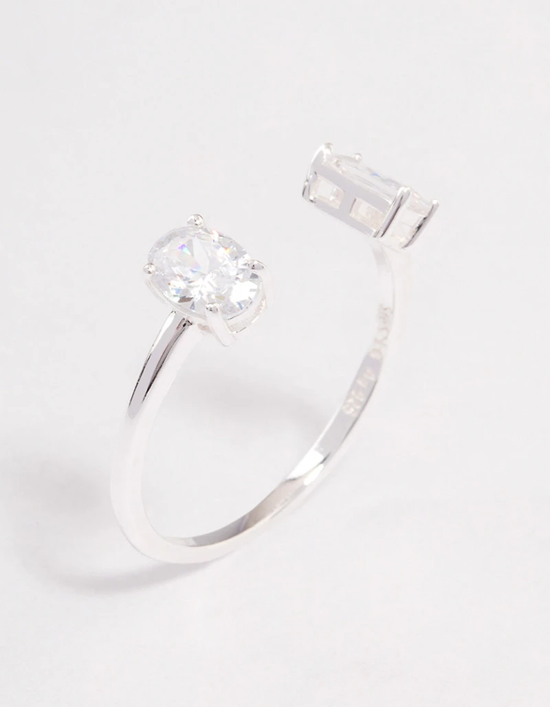 Sterling Silver Double Statement Cubic Zirconia Ring