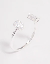 Sterling Silver Double Statement Cubic Zirconia Ring