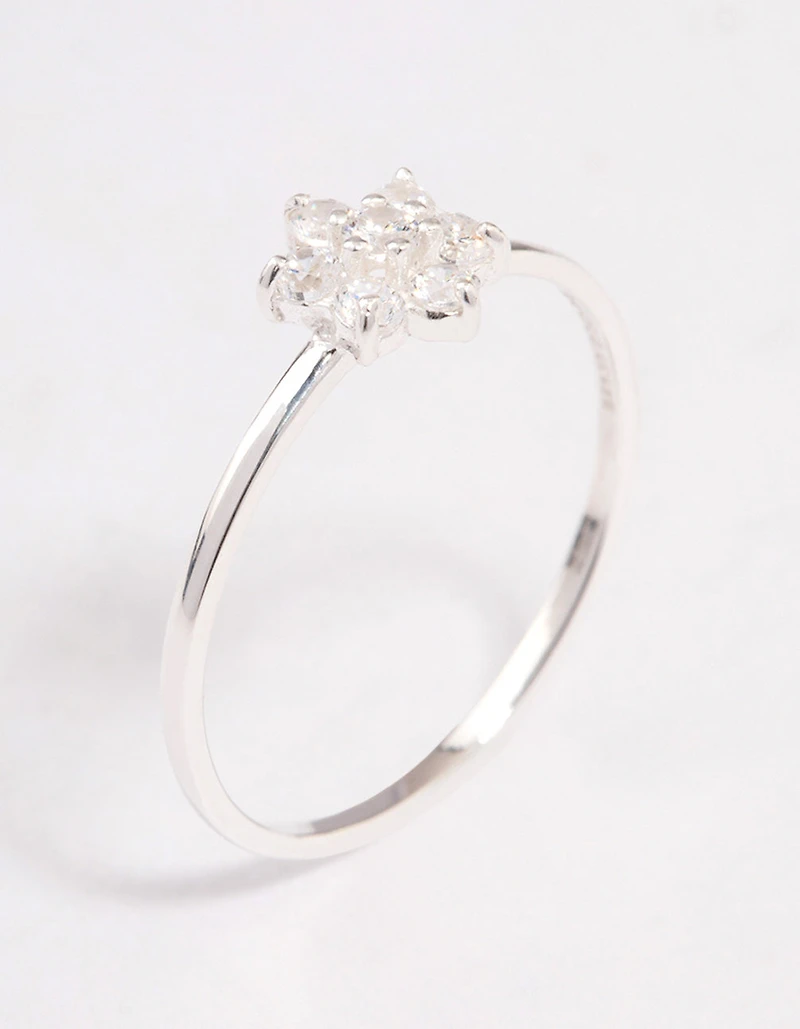 Sterling Silver Cubic Zirconia Daisy Flower Ring
