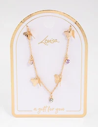 Gold Butterfly Drop Station Necklace
