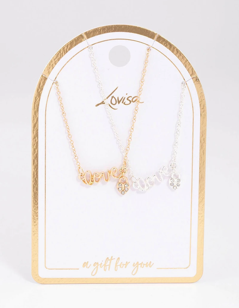 Mixed Metal Love Script Necklace Pack