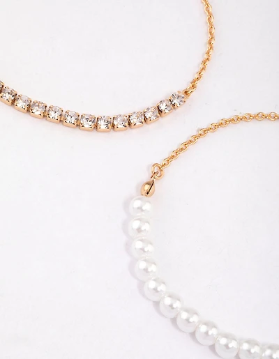 Gold Pearl & Cup Chain Chain Bracelet Pack