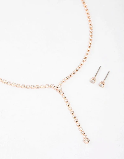 Rose Gold Y-Shaped Cup Chain Necklace & Earring Set