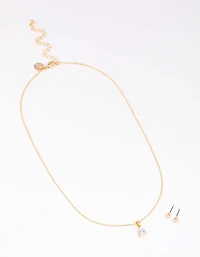 Silver Pearl Drop Necklace & Earring Set