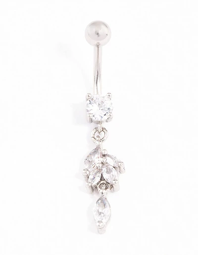 Surgical Steel Navette Cubic Zirconia Drop Belly Ring