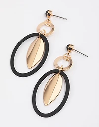 Brown Open Circle & Oval Drop Earrings
