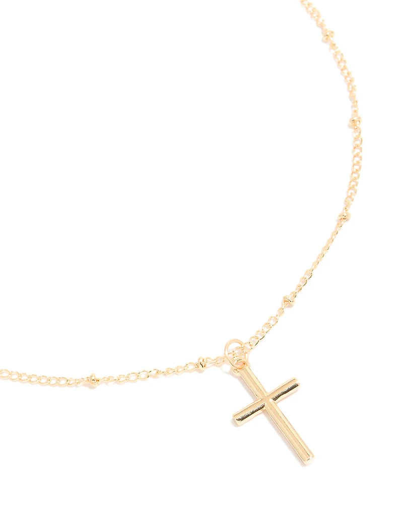 Gold Classic Cross Ball Chain Necklace