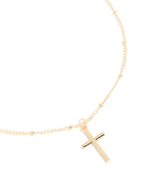 Gold Classic Cross Ball Chain Necklace