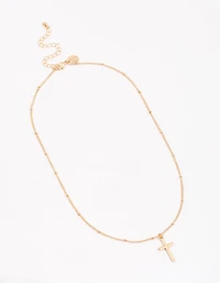 Gold Classic Cross Ball Chain Necklace