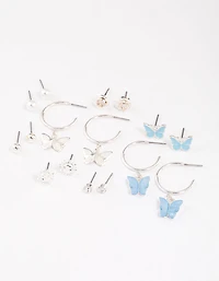 Silver Mixed Butterfly Garden Earrings 8-Pack