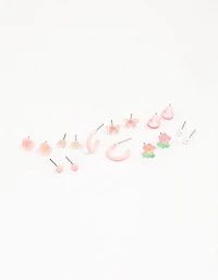Pink Heart Flower & Butterfly Earrings 8-Pack