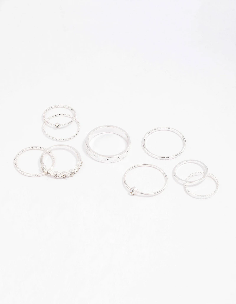 Silver Dainty Flower Ring Pack