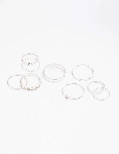 Silver Dainty Flower Ring Pack