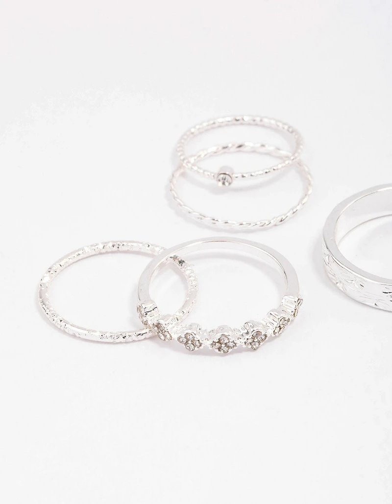 Silver Dainty Flower Ring Pack