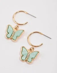 Green Acrylic Butterfly Huggie Earrings