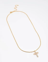 Waterproof Gold Plated Stainless Steel Cubic Zirconia Cross Necklace