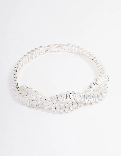 Bracelet de tennis cubique en zircone torsadé plaqué argent