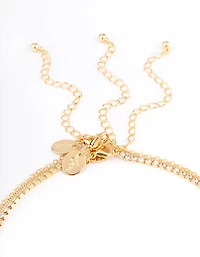Gold Plated Cup Chain Diamante & Freshwater Pearl Layered Necklace