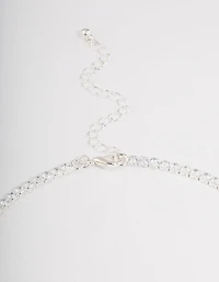 Silver Plated Cubic Zirconia Round & Baguette V-Necklace