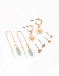 Gold Mixed Celestial & Thread Through Earrings 4-Pack