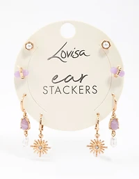 Gold Amethyst Celestial & Pearly Earrings 4-Pack